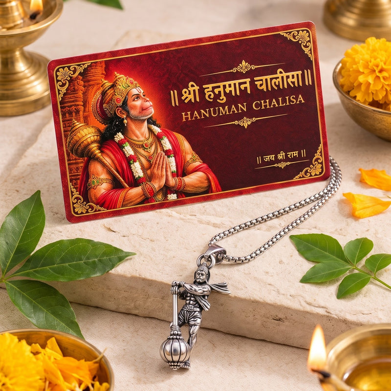 Hanuman Chalisa Card & Hanuman Gada Pendant Set