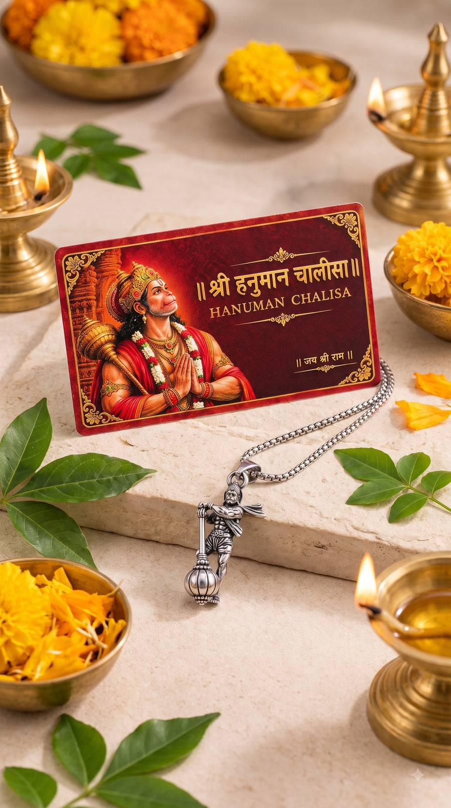 Hanuman Chalisa Card & Hanuman Gada Pendant Set