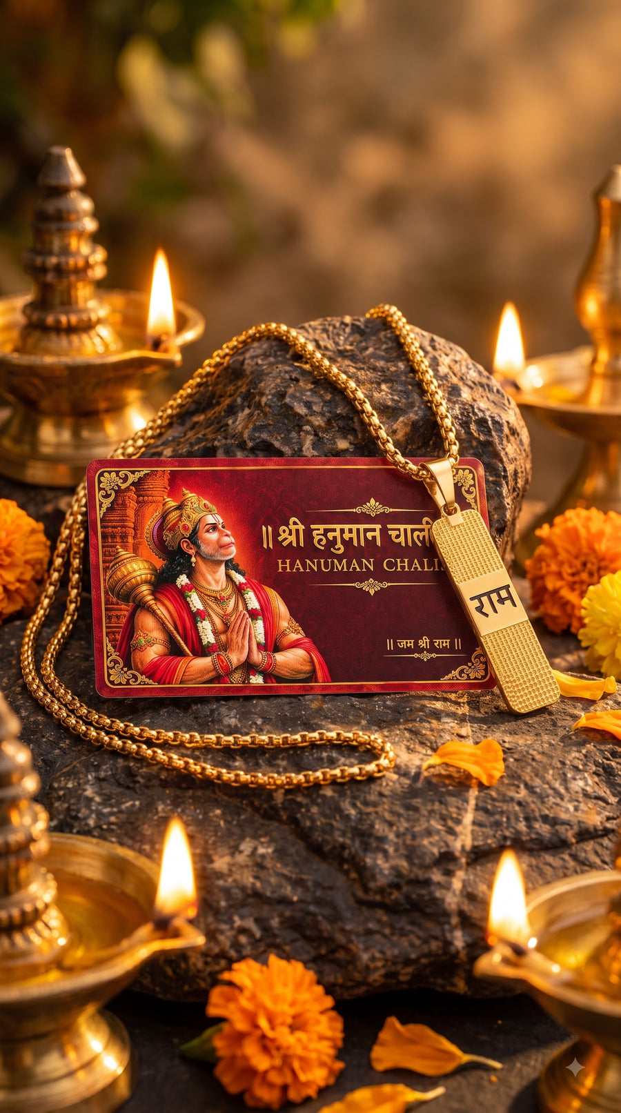 Hanuman Chalisa Card & Shri Ram Name Pendant Set