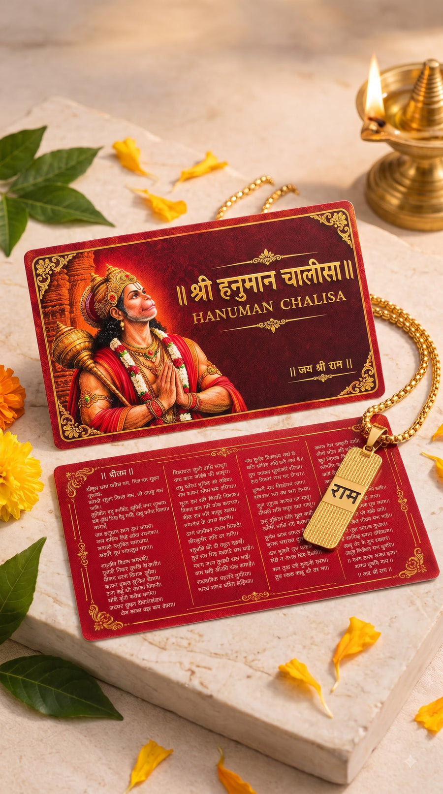 Hanuman Chalisa Card & Shri Ram Name Pendant Set