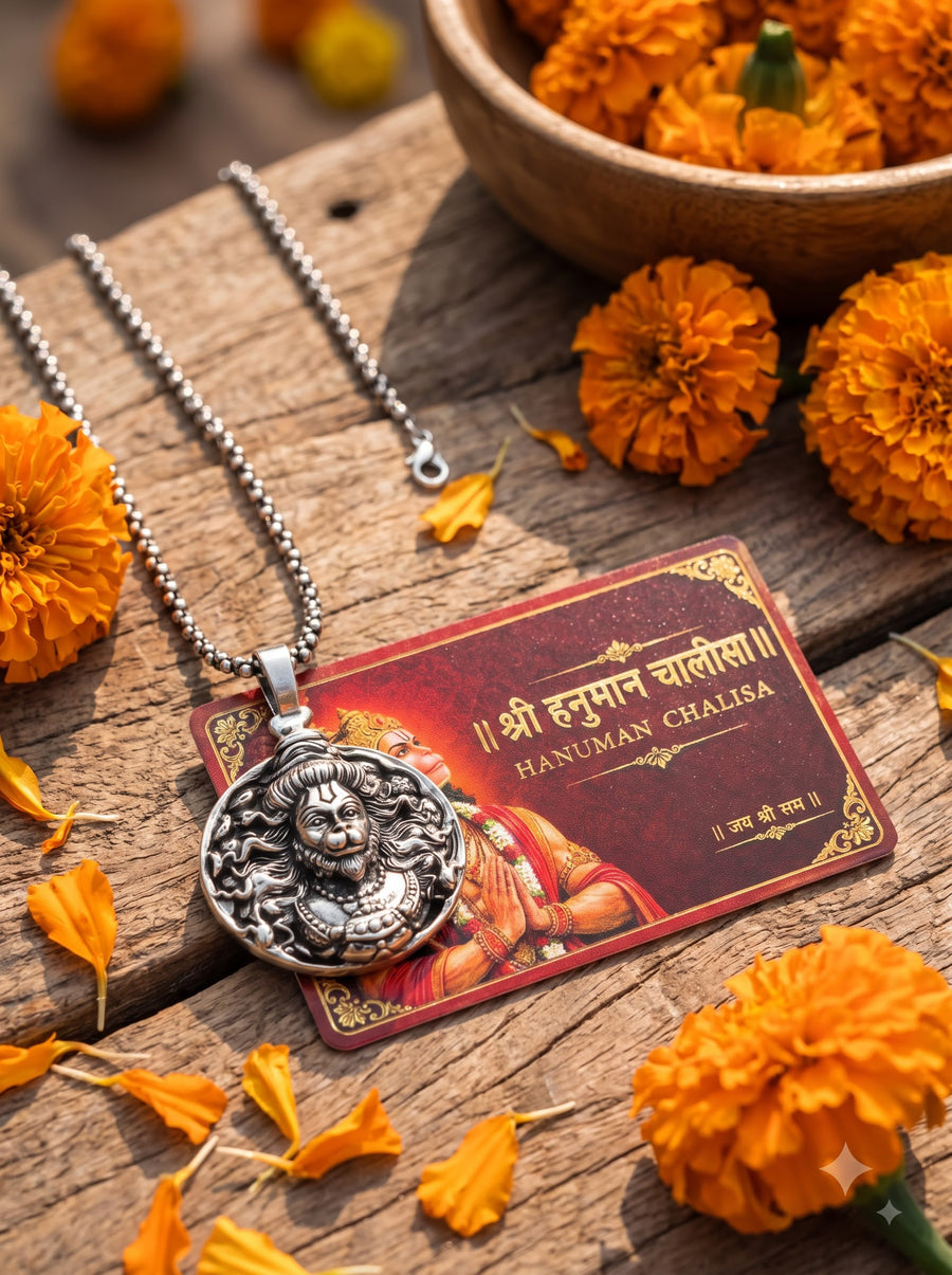 Hanuman Chalisa Card & Medallion Pendant Set