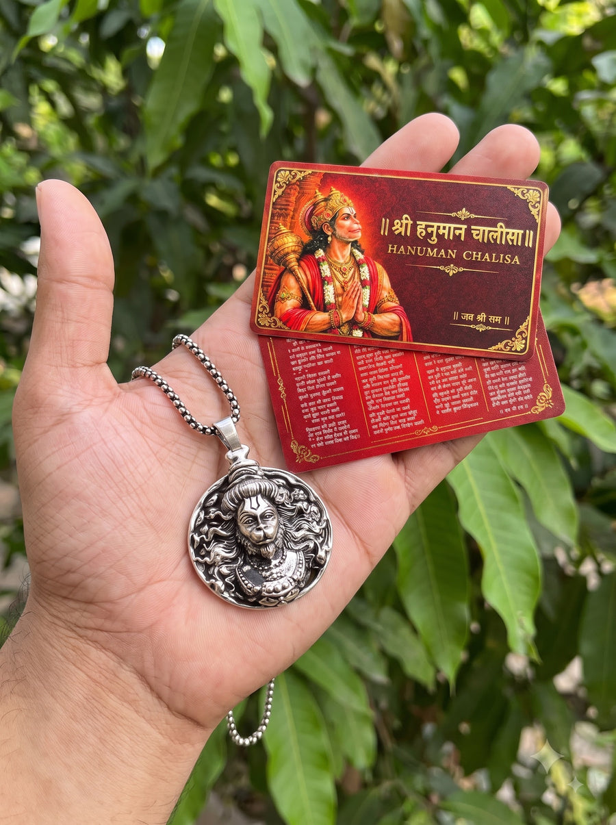Hanuman Chalisa Card & Medallion Pendant Set